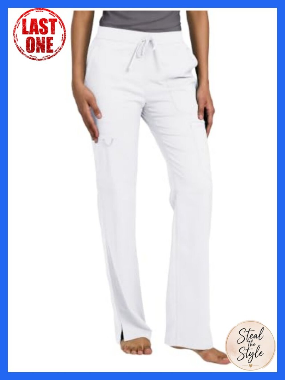 Womens Mid Rise Scrub Pants Side Slits Drawstring Waist Medical Workwear